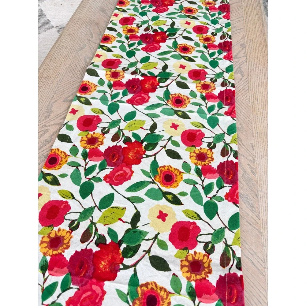 Crate & Barrel Louise Floral Table Runner White Red Yellow Green 14x60 400-877